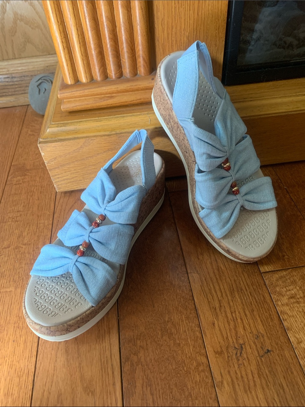 Roma Light Blue Bow Cork Wedge Sandals